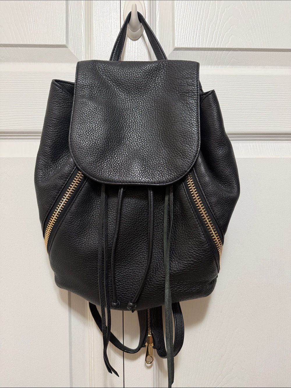Rebecca Minkoff Bryn Black Pebbled Leather Backpack Gold